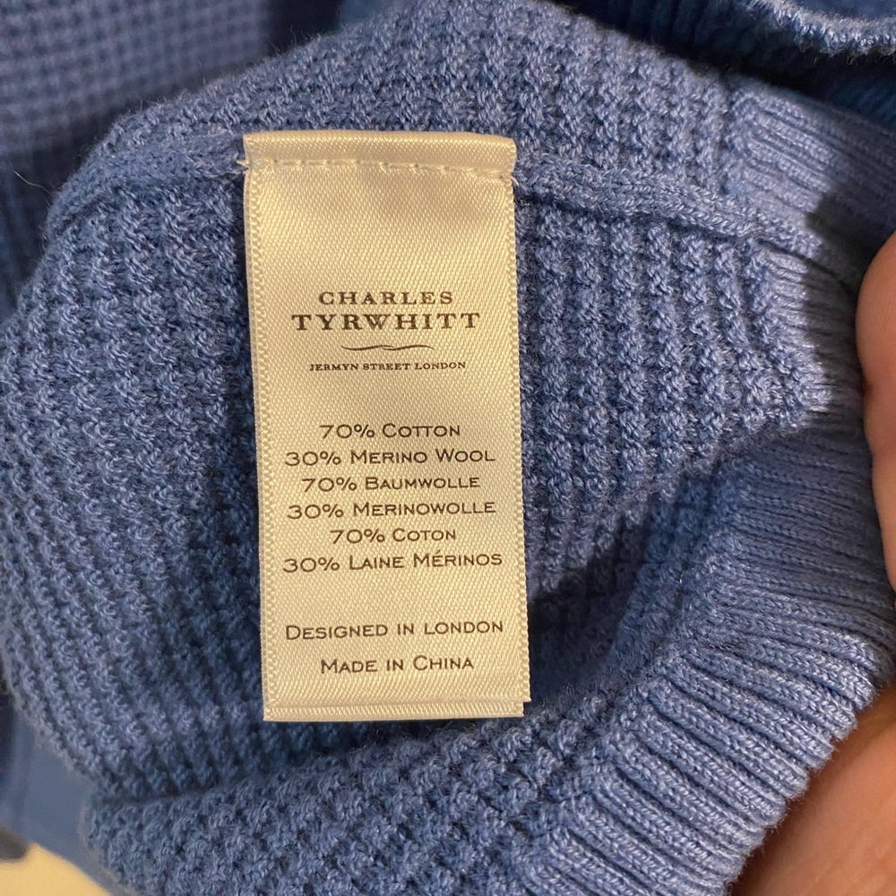 Charles Tyrwhitt Blue Thermal Long Sleeve Merino Wool Blend Sweater Size Large‎ - Picture 3 of 3